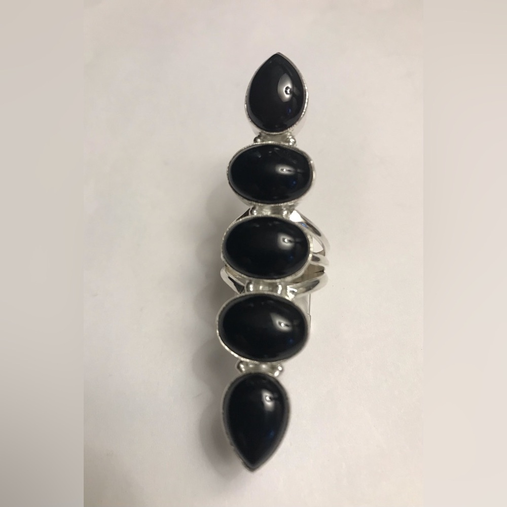 Black Onyx Stamped 925 Sterling Silver Ring - Picture 4 of 5